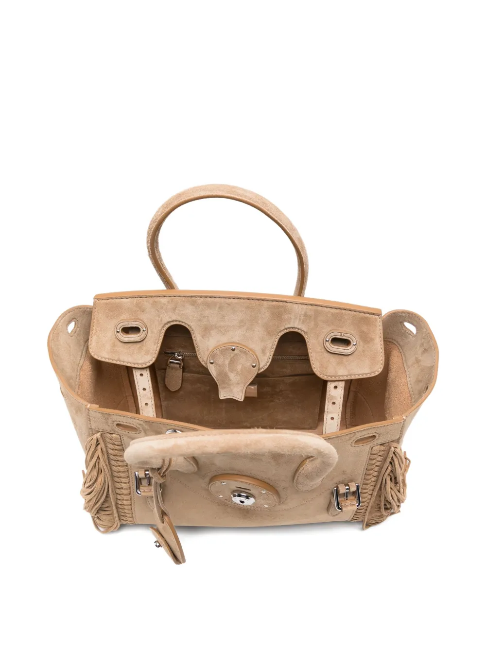 Polo Ralph Lauren Ricky Fringe-suede Tote Bag In Neutral