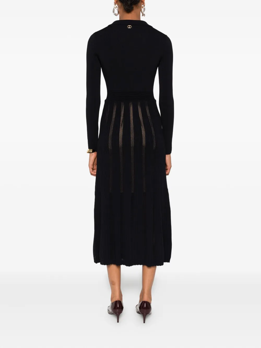 Twinset Pleated Button-embellished Midi Dress In Black