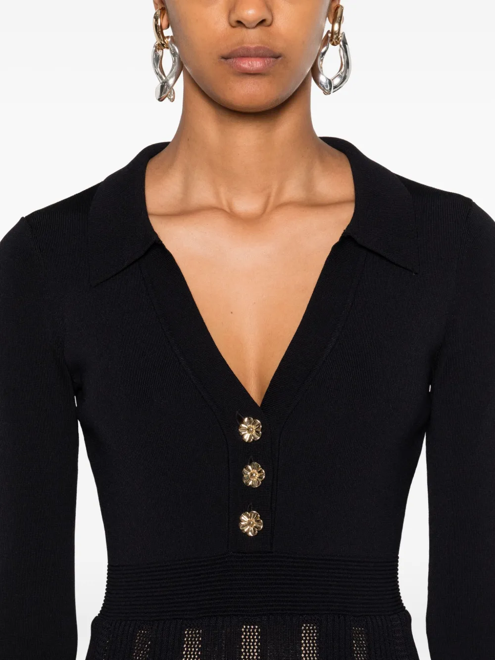 Twinset Pleated Button-embellished Midi Dress In Black