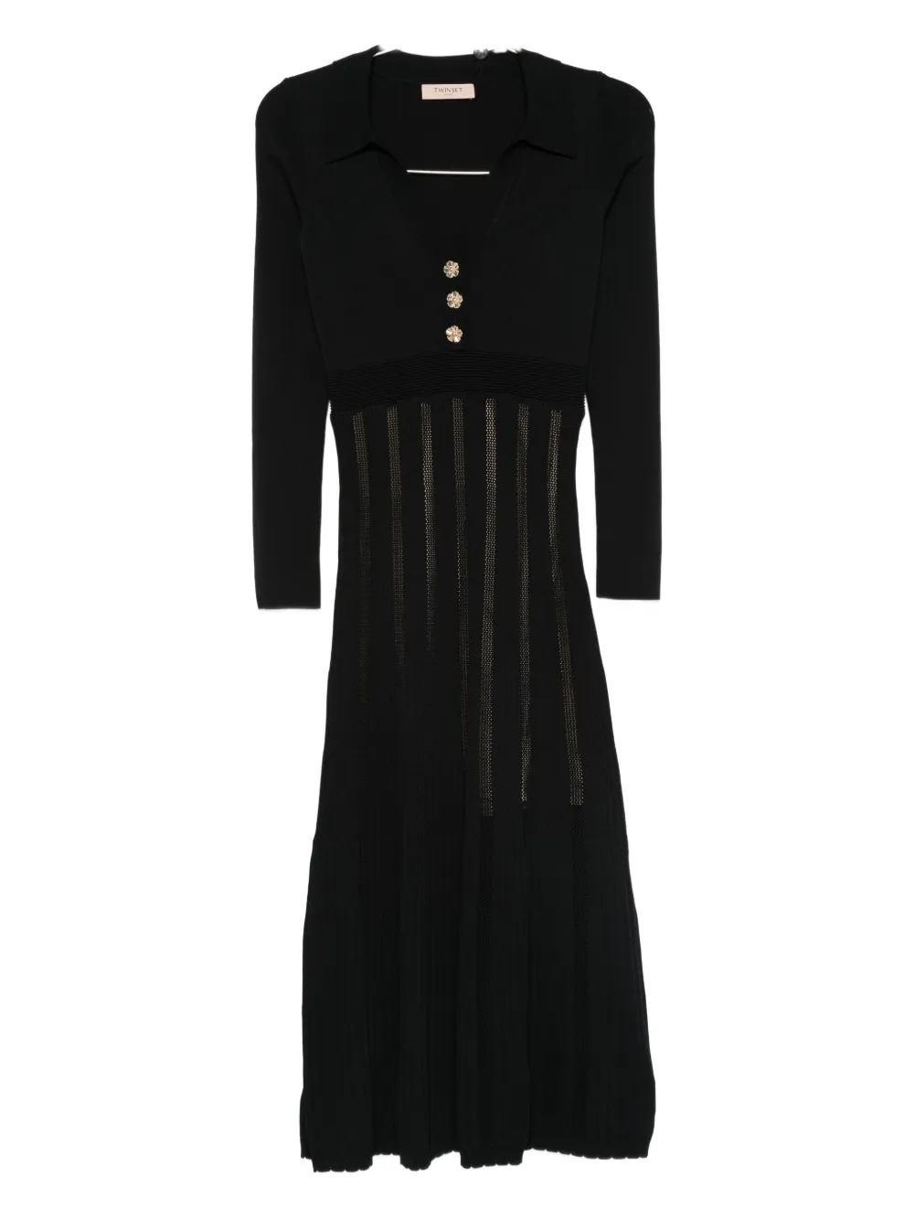 Twinset Pleated Button-embellished Midi Dress In Black