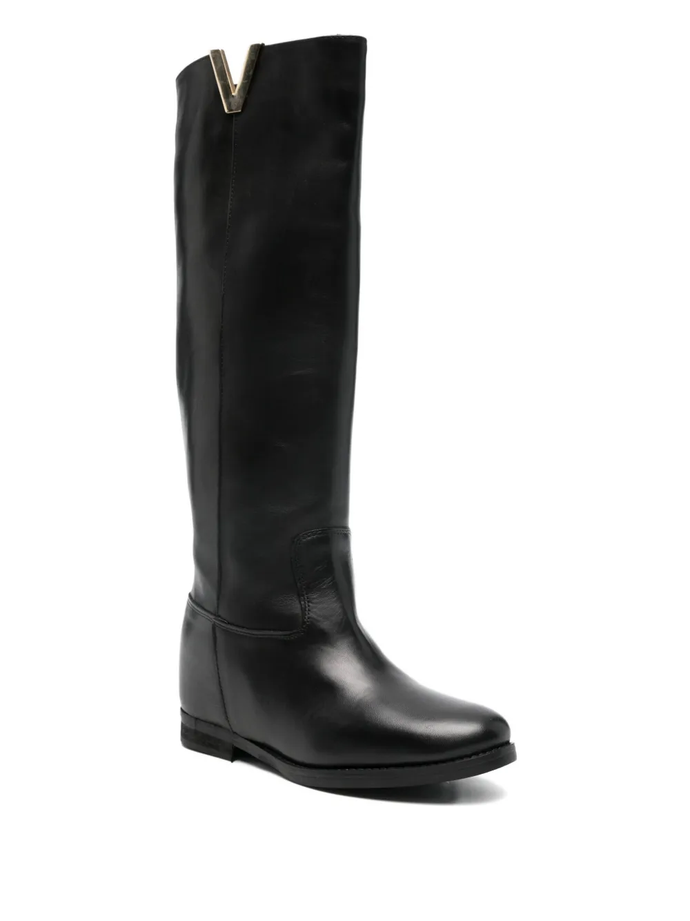 Julie Dee V-detail Leather Boots In Black