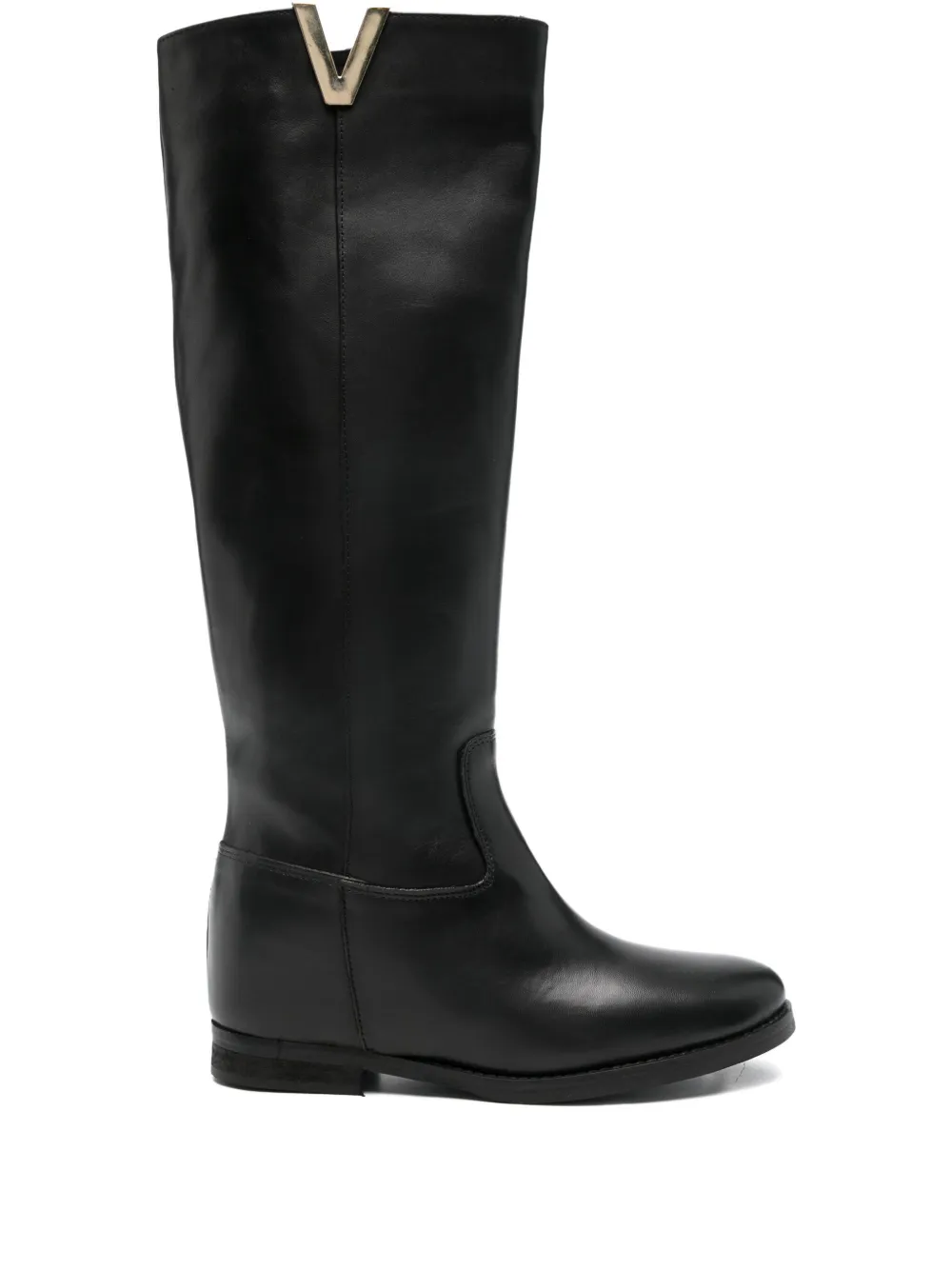 Julie Dee V-detail Leather Boots In Black