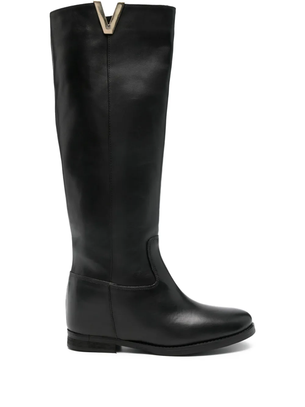 Julie Dee V-detail leather boots Black
