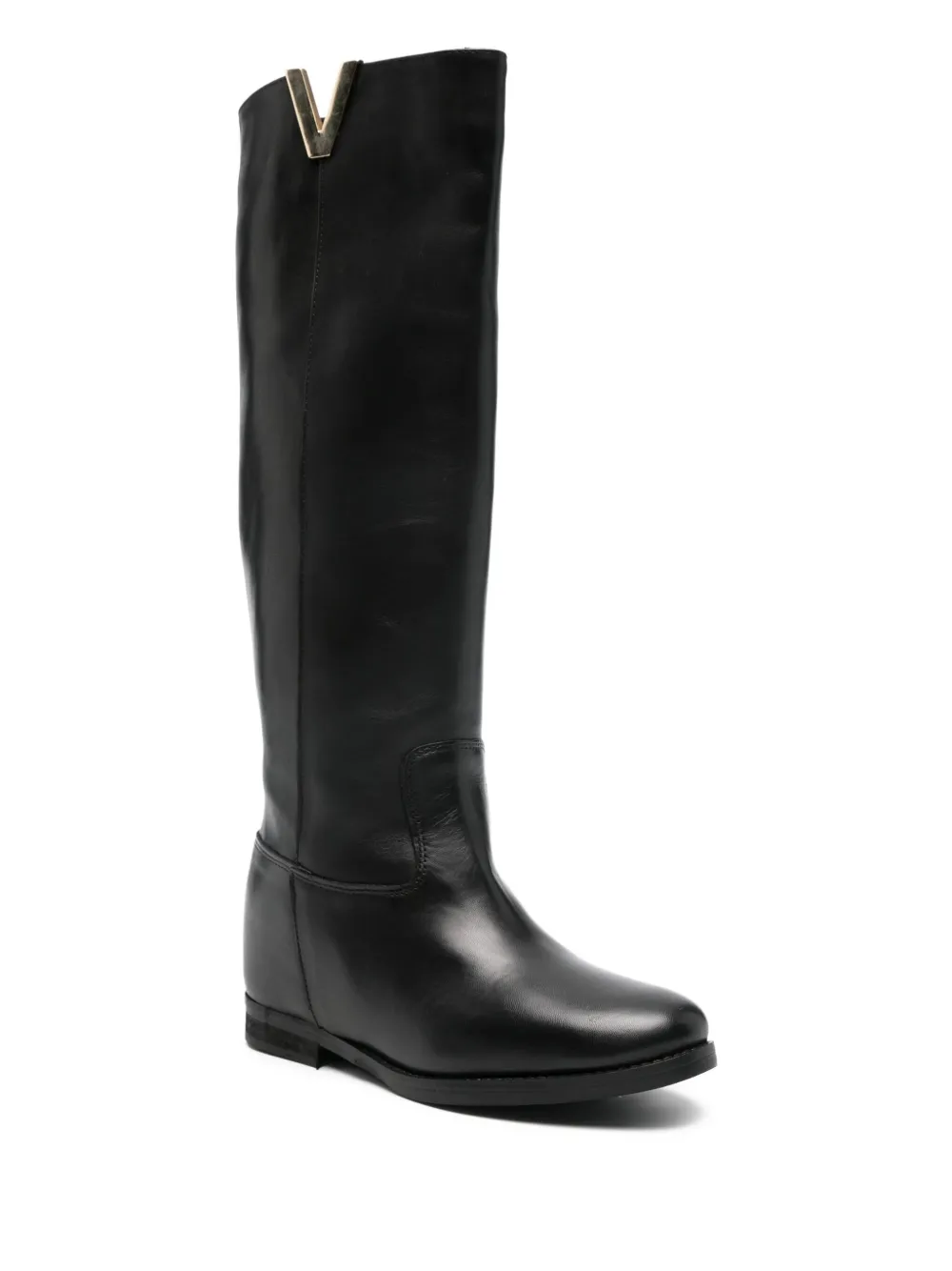Julie Dee V-detail leather boots Black