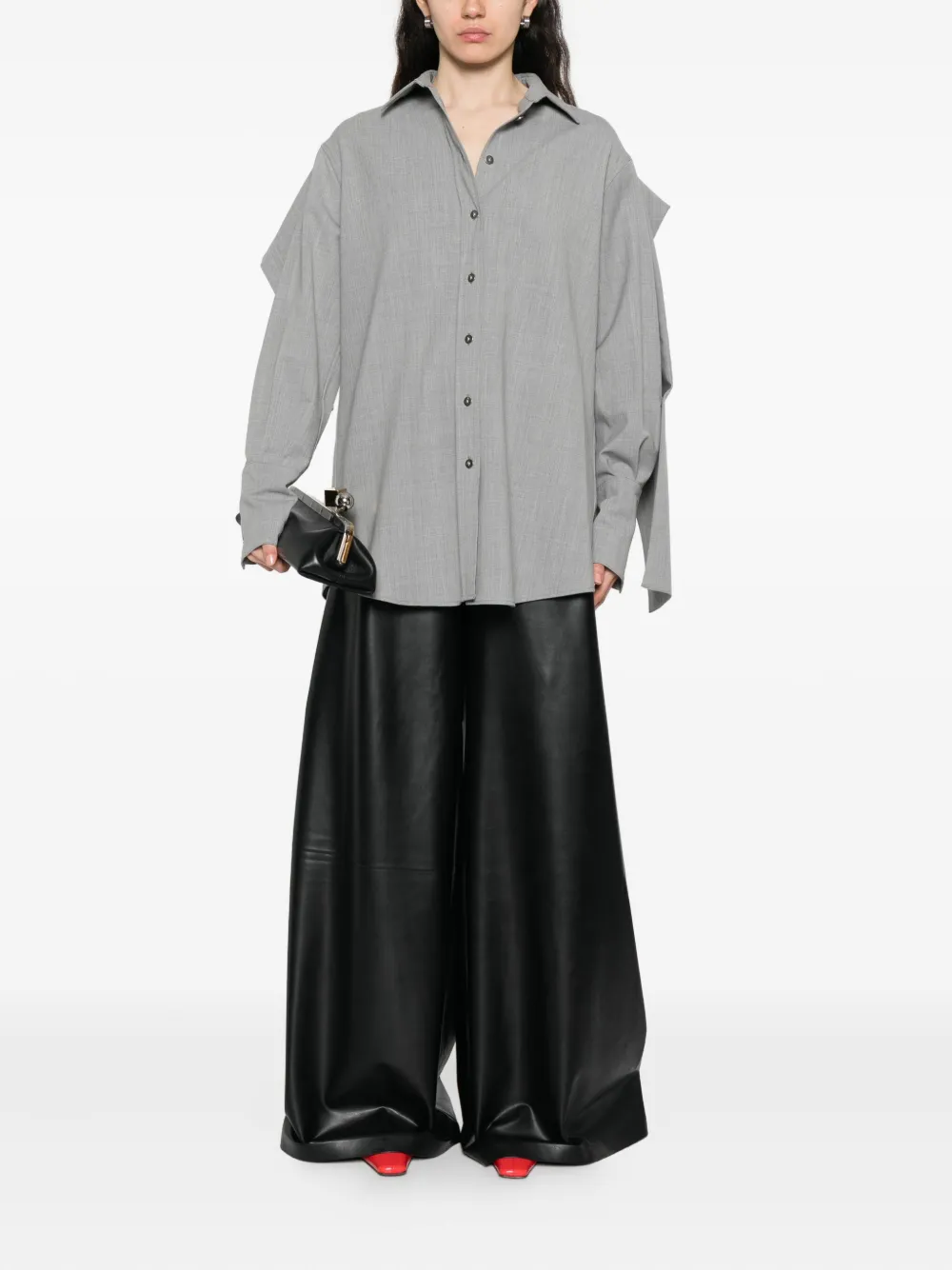 The Latest Sleeve Button-front Shirt In Gray