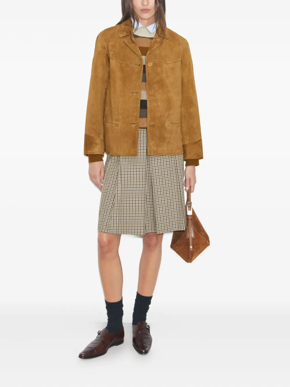 Tory Burch Single-breasted Suede Blazer In Brown