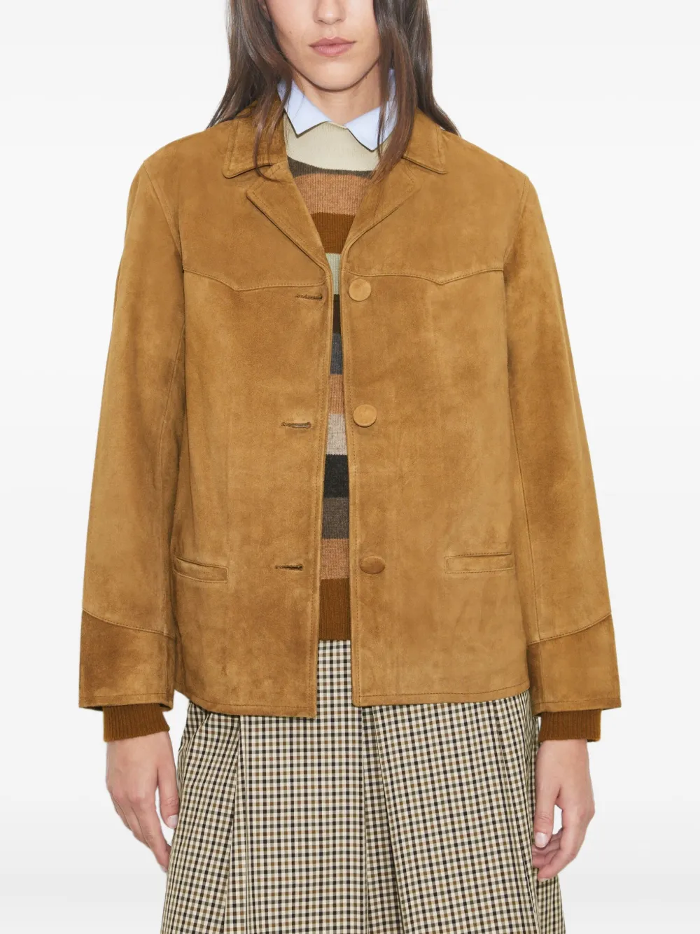 Tory Burch Single-breasted Suede Blazer In Brown
