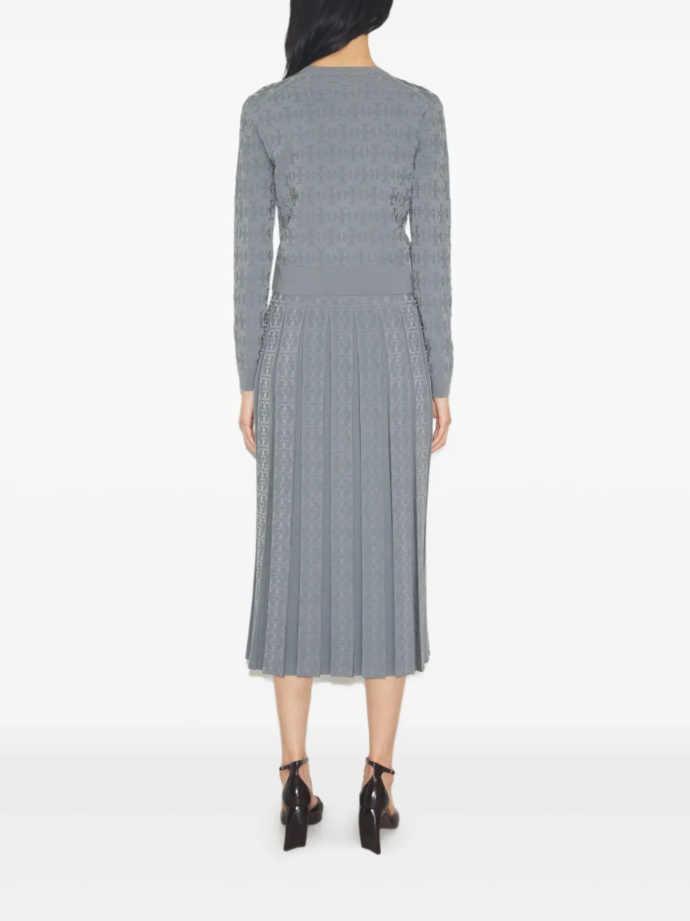 Tory Burch T-monogram Midi Pleated Skirt In Gray