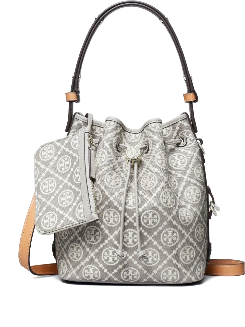 Tory Burch Monogram Bucket Bag In Gray