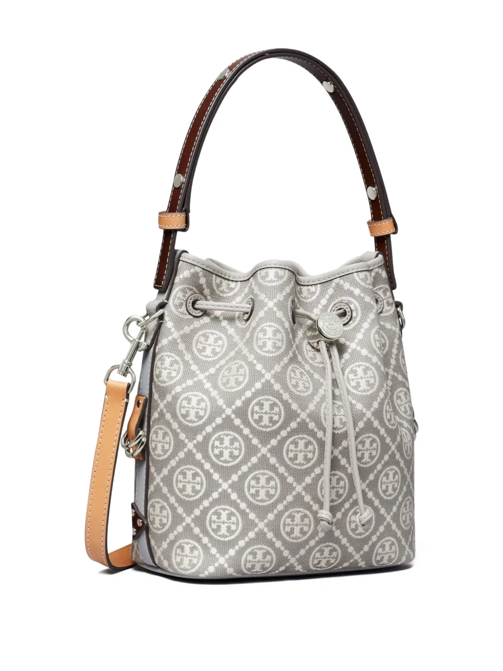 Tory Burch Monogram Bucket Bag In Gray