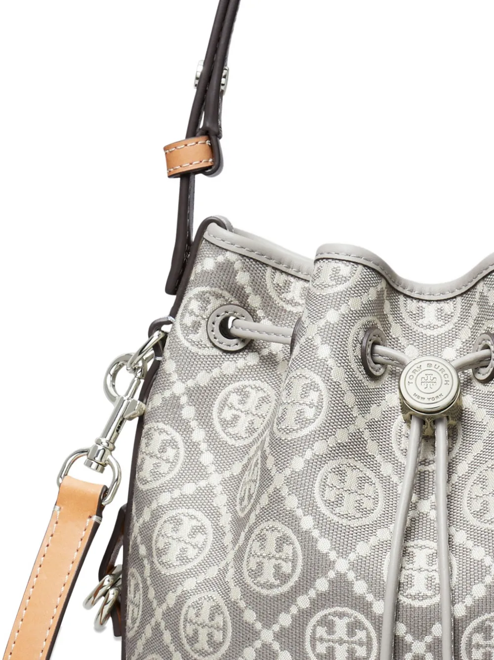 Tory Burch Monogram Bucket Bag In Gray