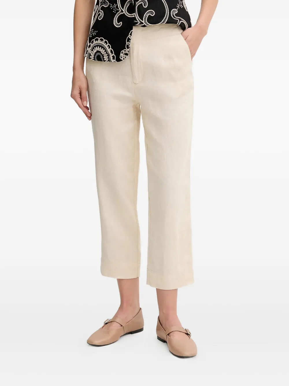 Pedro Del Hierro Cropped Linen Trousers In Neutral