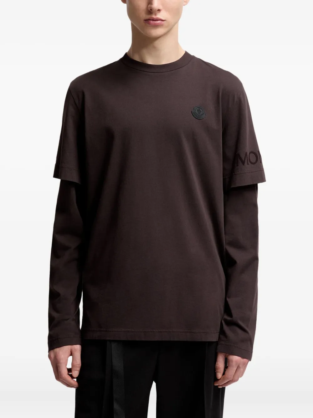 Moncler Gelaagd T-shirt met logo - Bruin