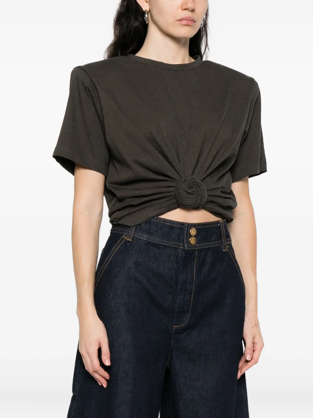 Magda Butrym T-shirt met rozendetail en korte mouwen Grijs