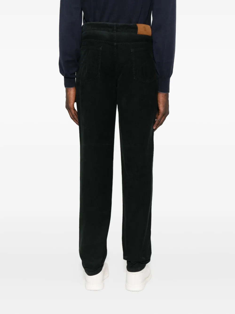 Brunello Cucinelli logo-embroidery corduroy trousers Zwart