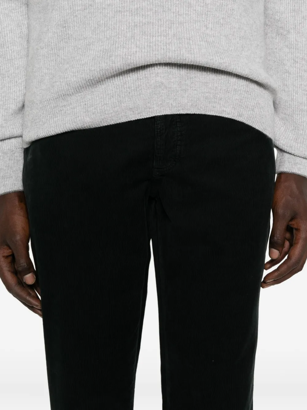 Brunello Cucinelli logo-embroidery corduroy trousers Zwart