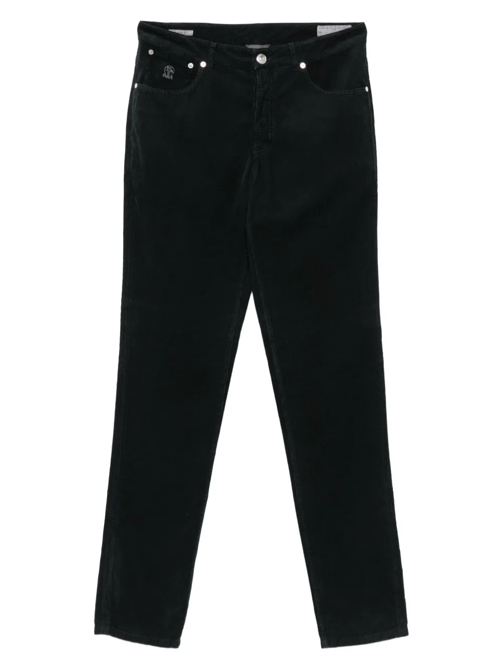 Brunello Cucinelli logo-embroidery corduroy trousers Zwart