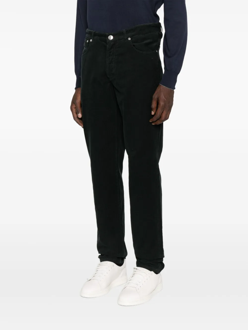 Brunello Cucinelli logo-embroidery corduroy trousers Zwart