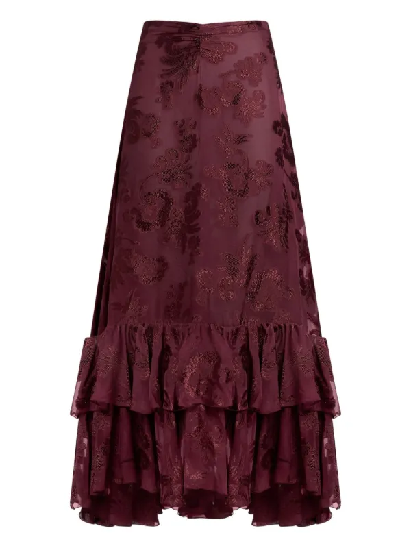 Etro Fil Coupé Chiffon Maxi Skirt in Red