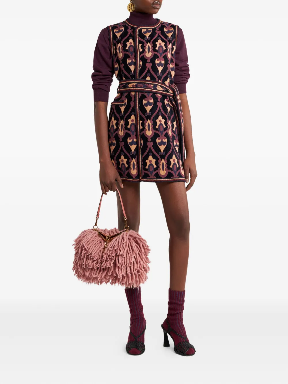 ETRO jacquard-pattern belted mini dress - Blauw