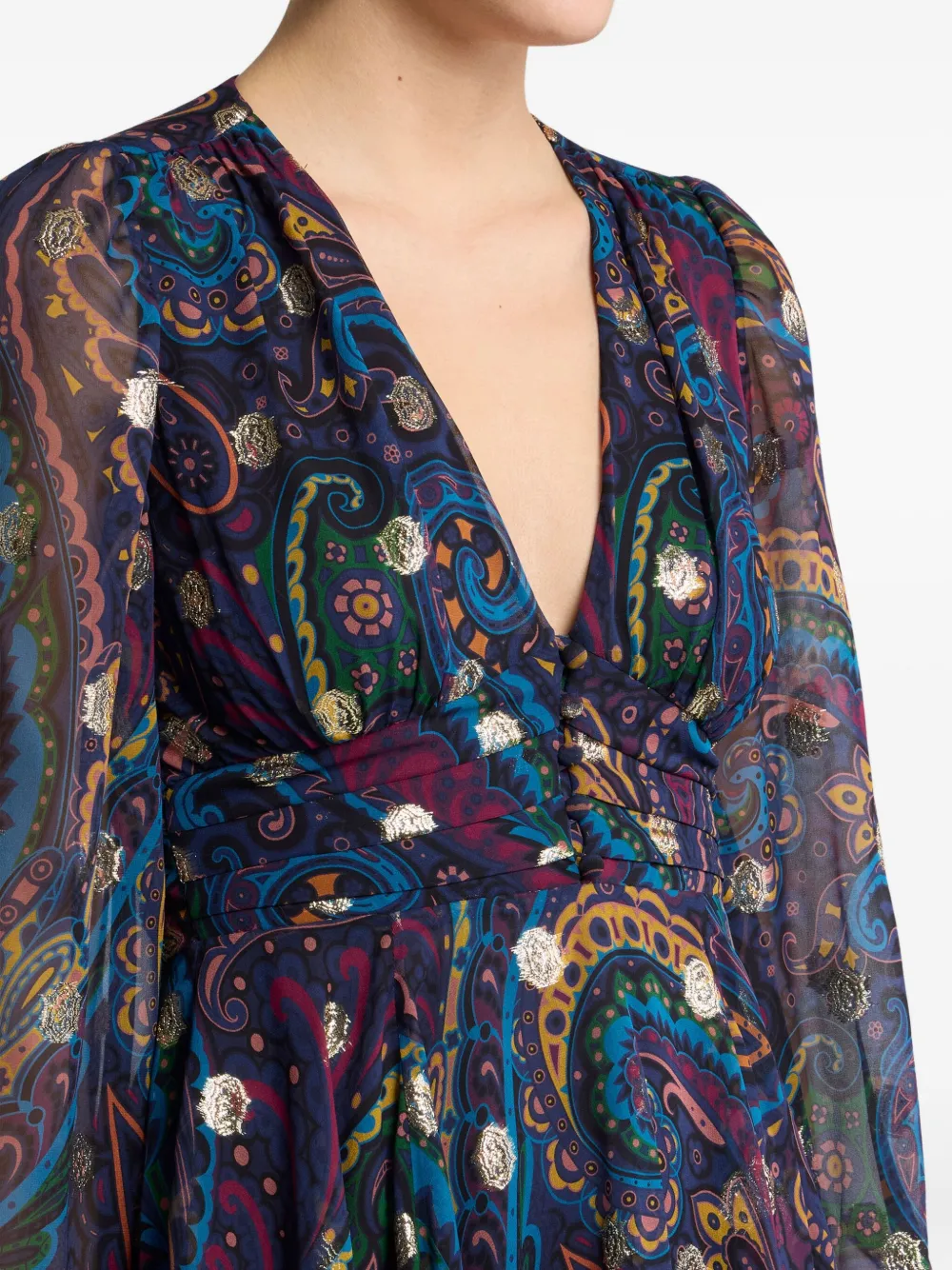 ETRO Mini-jurk met paisley-print en V-hals Blauw