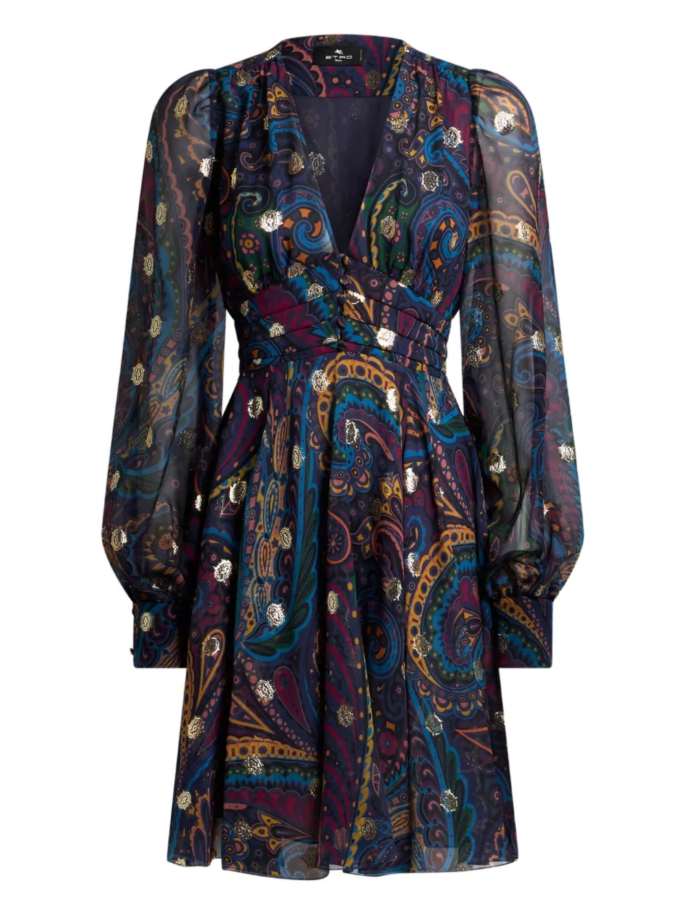 ETRO Mini-jurk met paisley-print en V-hals Blauw
