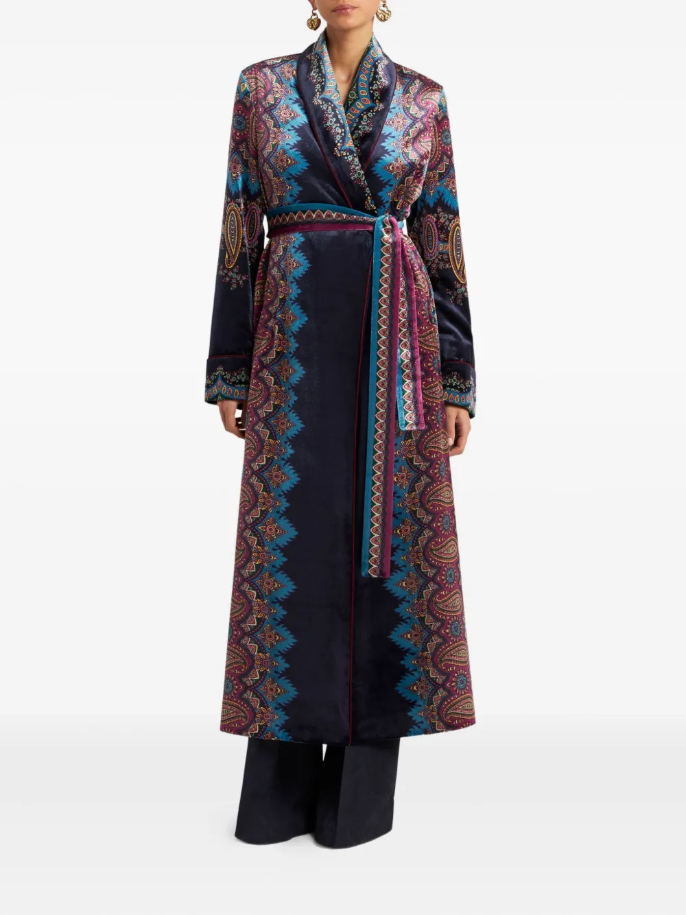ETRO paisley-print velvet robe - Blauw