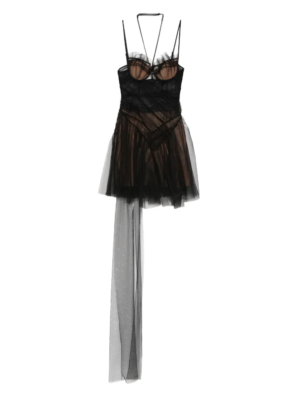 black leather dress halloween costume Illusion Tulle Lantern Sleeve Sequins Black Mini Homecoming Dress main image 0