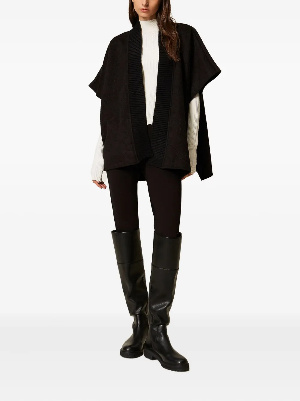 Twinset Oval T-logo Poncho In Black