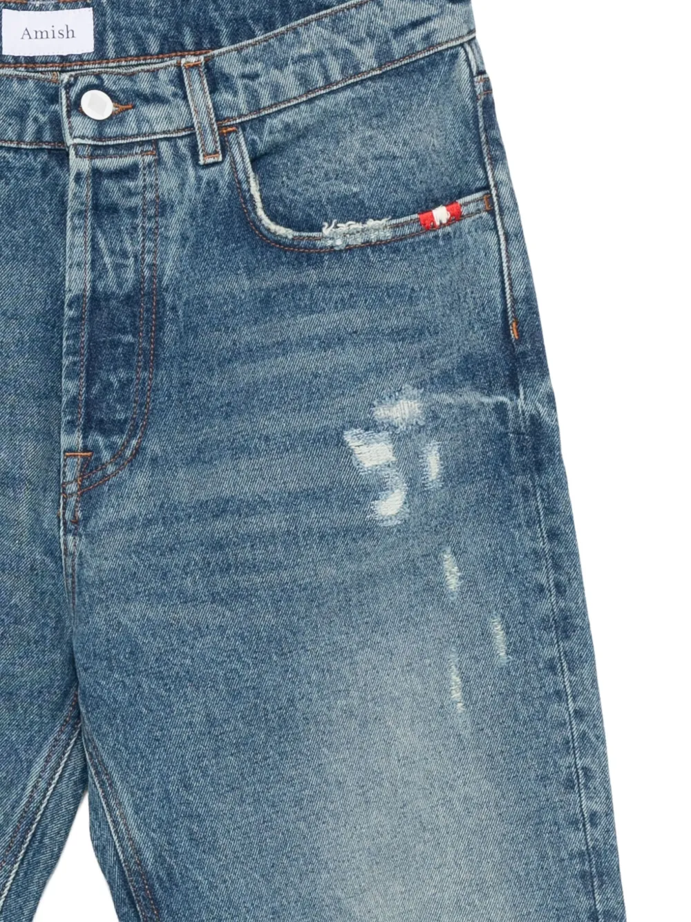AMISH distressed frayed jeans Blauw