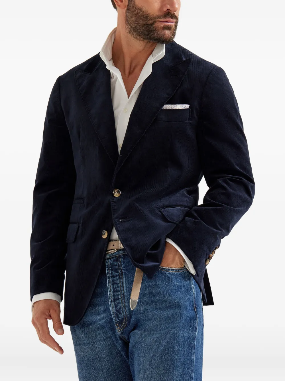 Brunello Cucinelli Velvet Two-button Blazer In Blue