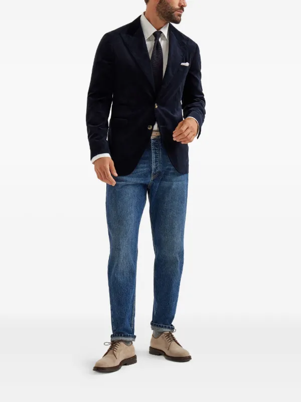 Brunello Cucinelli Velvet two-button Blazer | Blue | FARFETCH