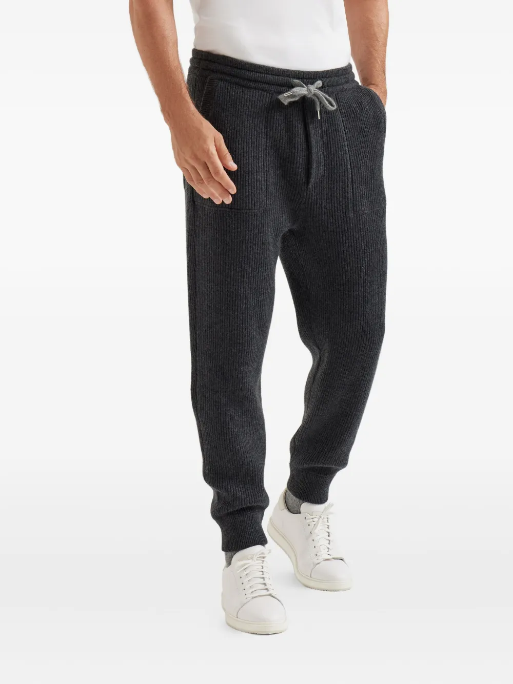 Brunello Cucinelli Ribbed Knit Track Pants In Gray