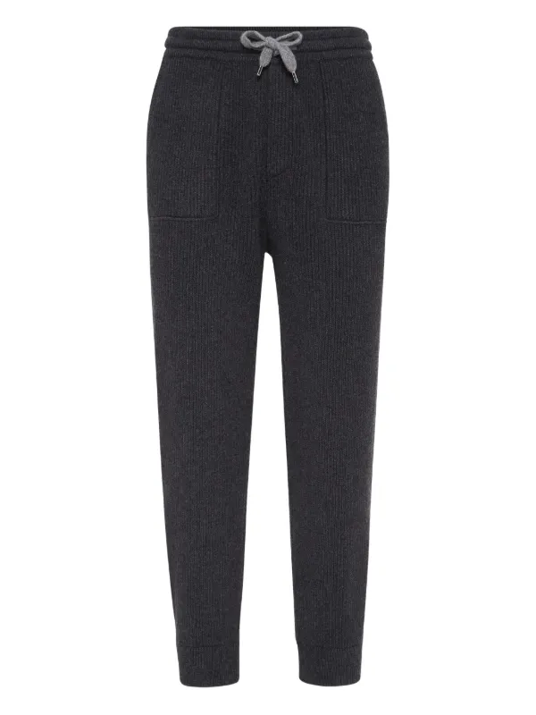 Brunello Cucinelli Cashmere English Rib Knit Joggers in Grey