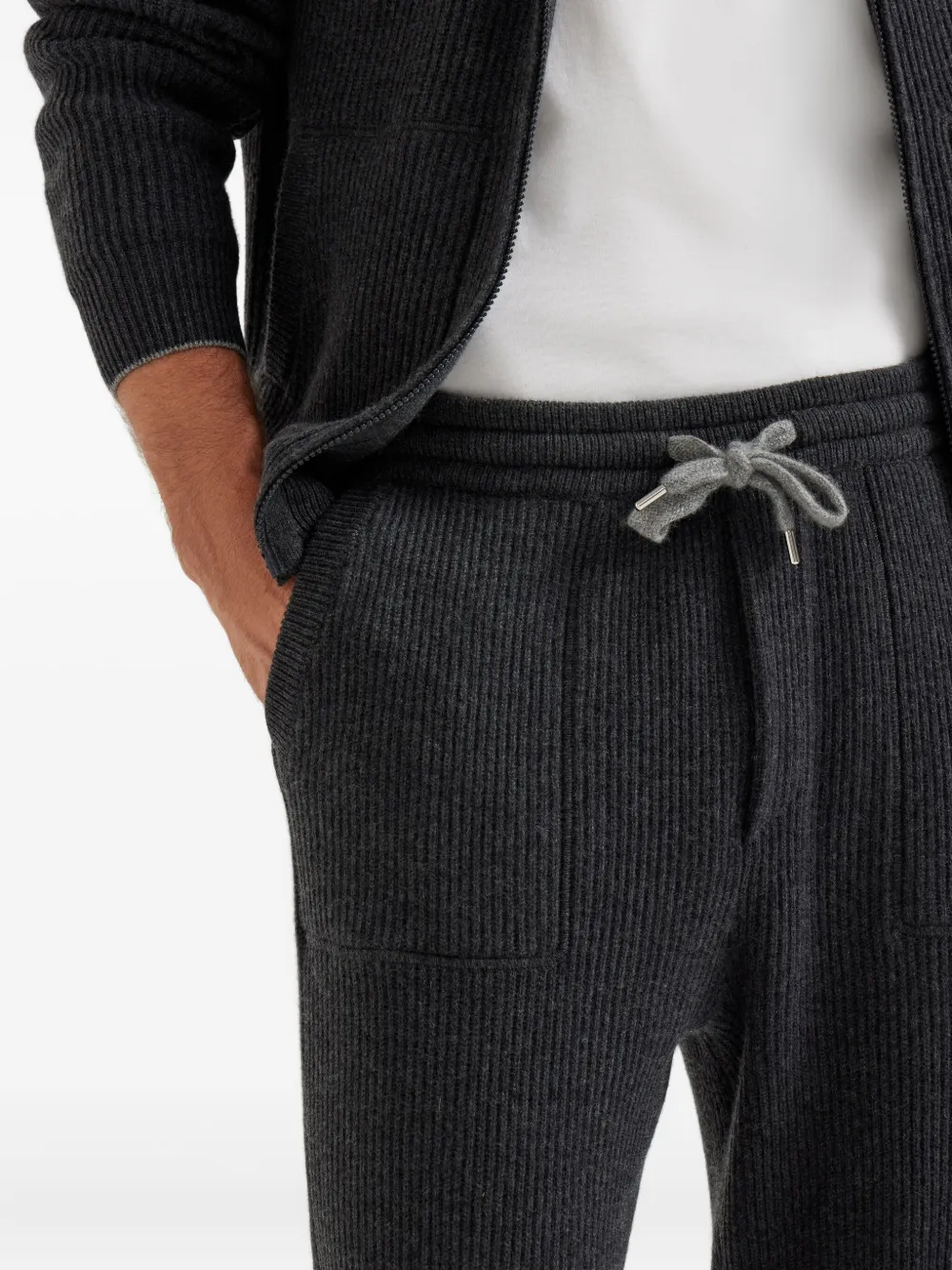 Brunello Cucinelli Ribbed Knit Track Pants In Gray