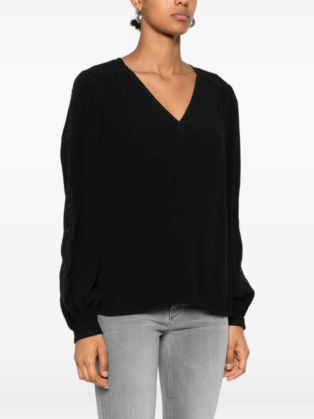 TWINSET Top met pofmouwen en V-hals Zwart