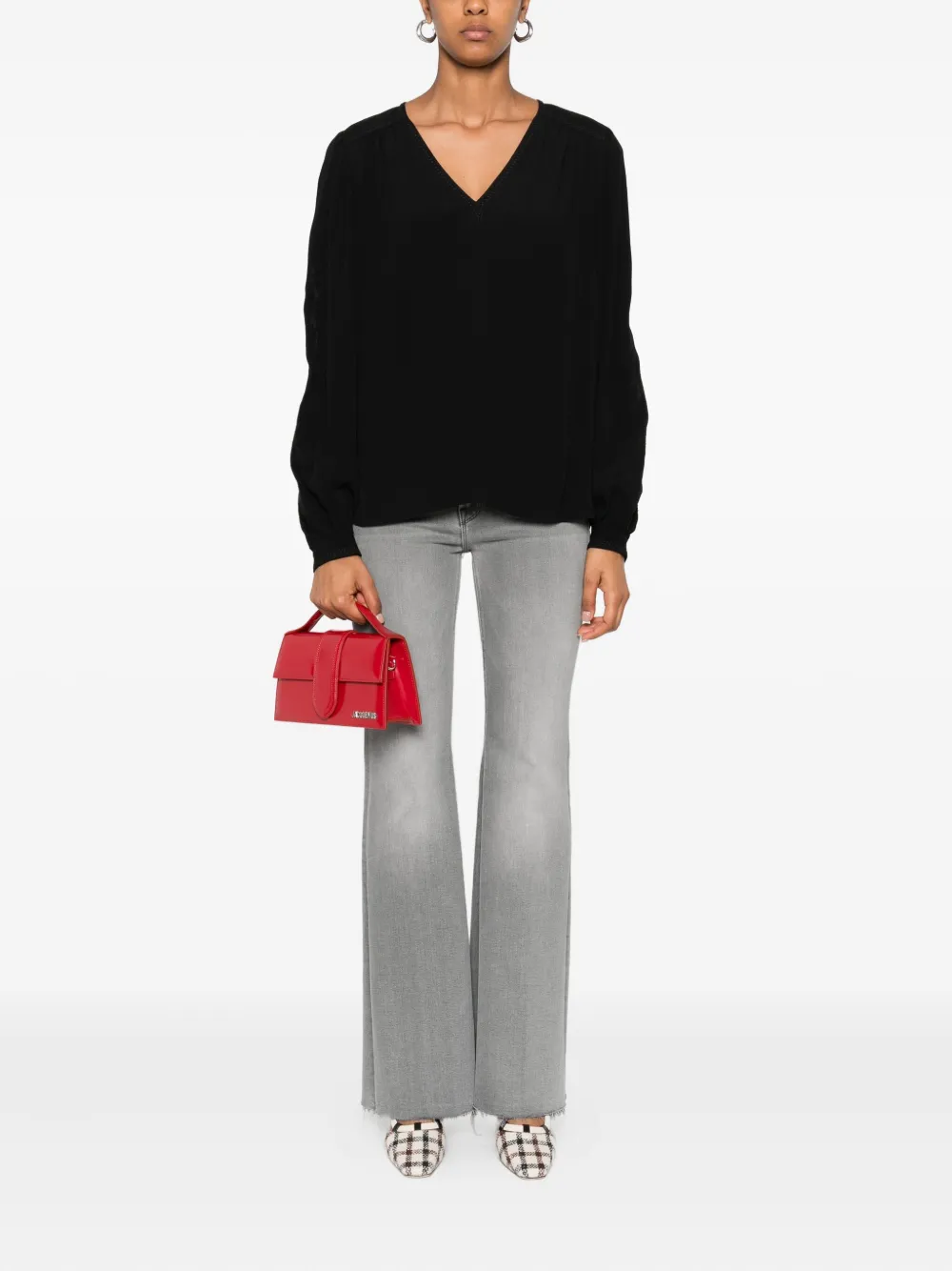 TWINSET V-neck puff-sleeve top - Zwart