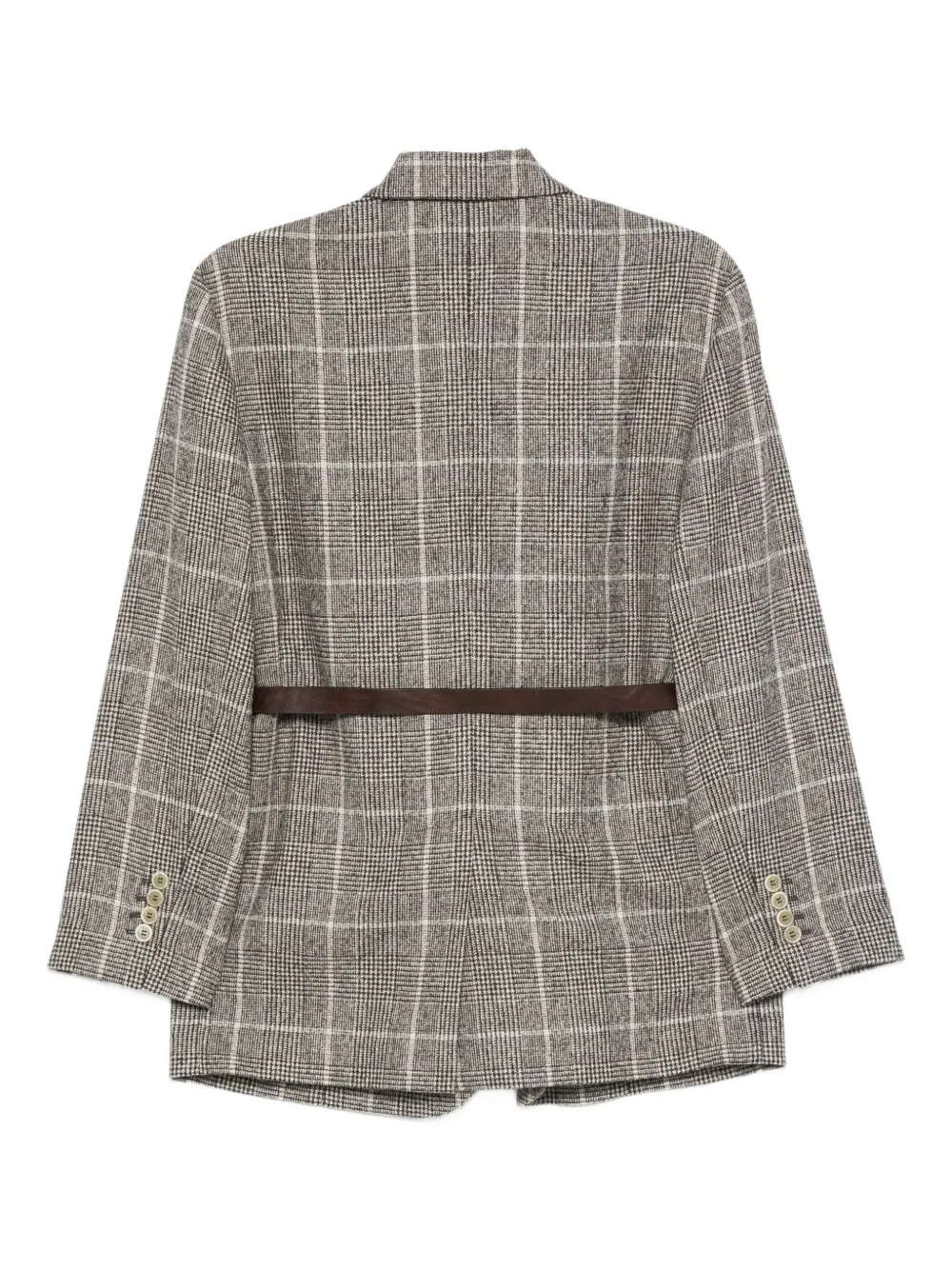 Brunello Cucinelli Checked Belted Blazer In Gray