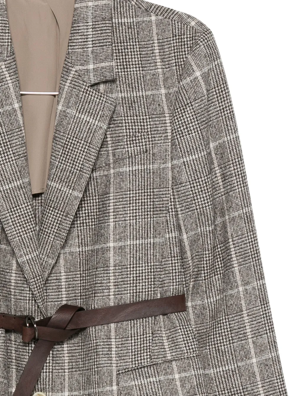 Brunello Cucinelli Checked Belted Blazer In Gray