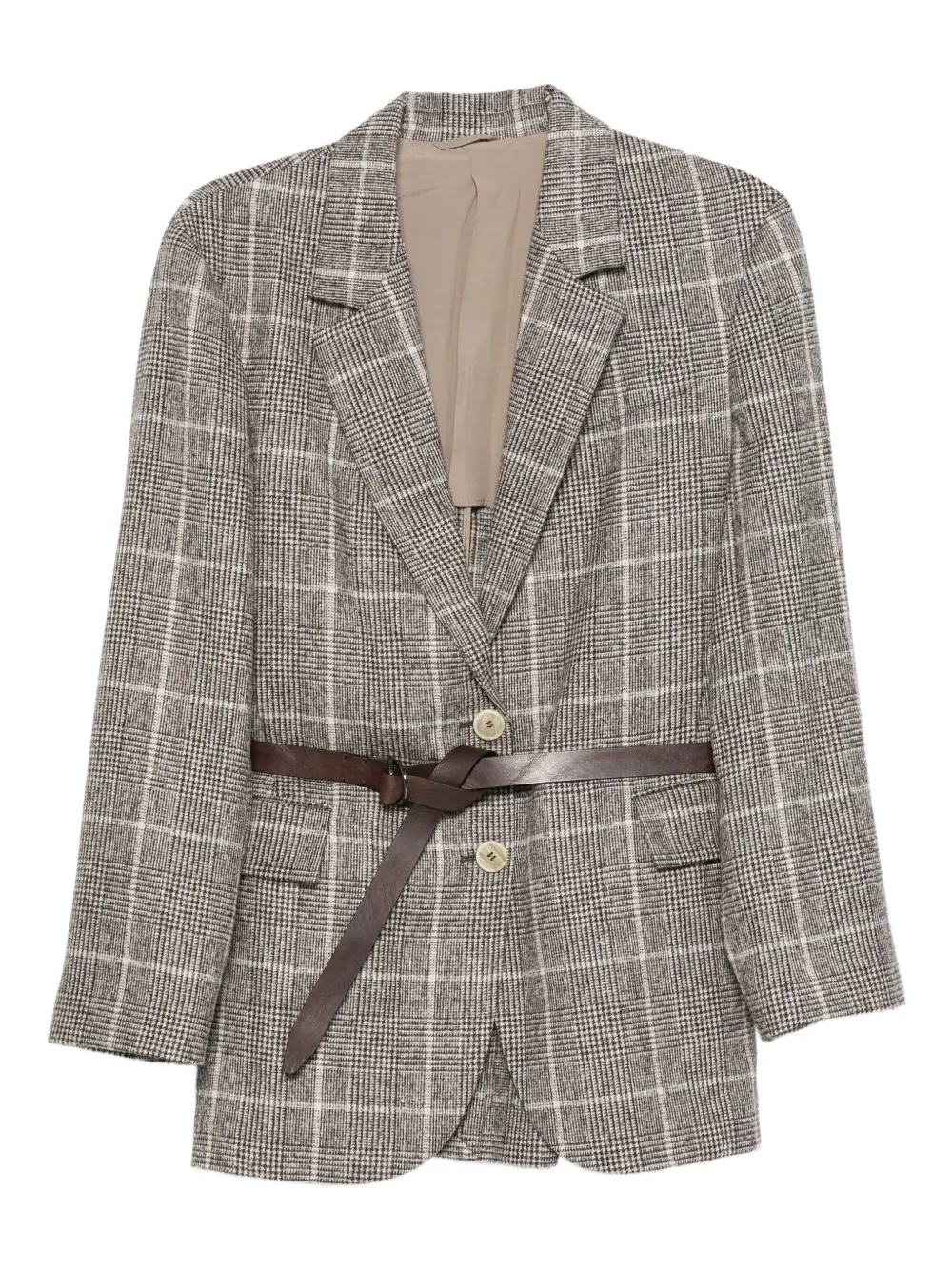Brunello Cucinelli checked belted blazer | Brown | Image 1
