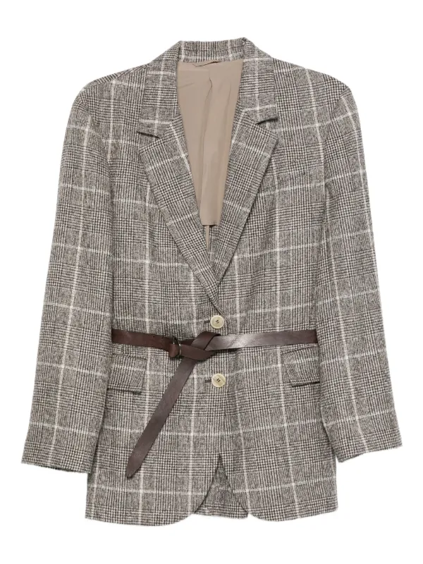 Brunello Cucinelli Checked Belted Blazer Brown FARFETCH JO