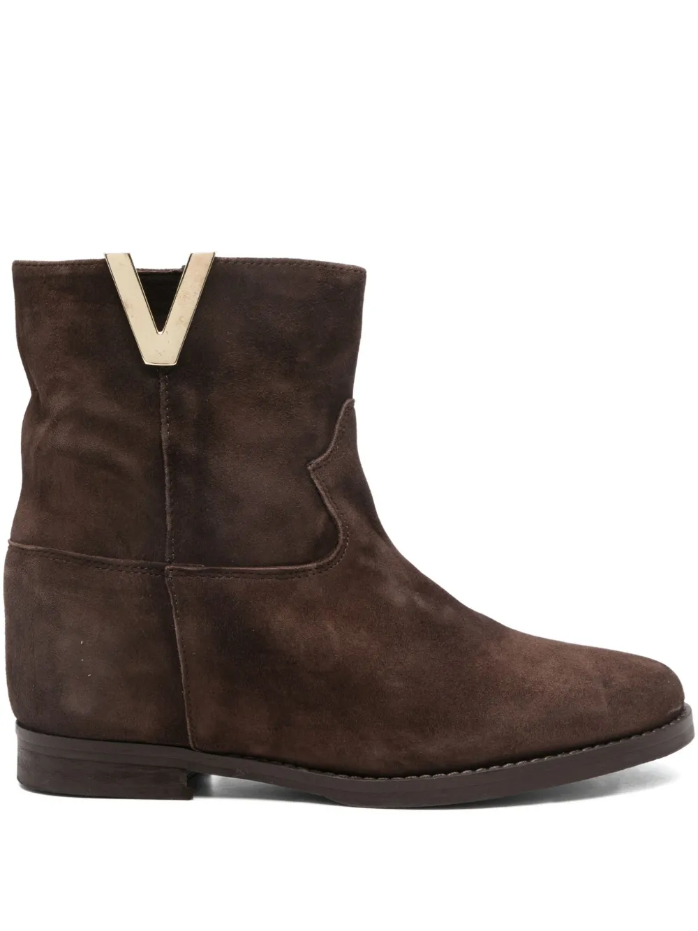 Julie Dee V-detail suede boots Brown