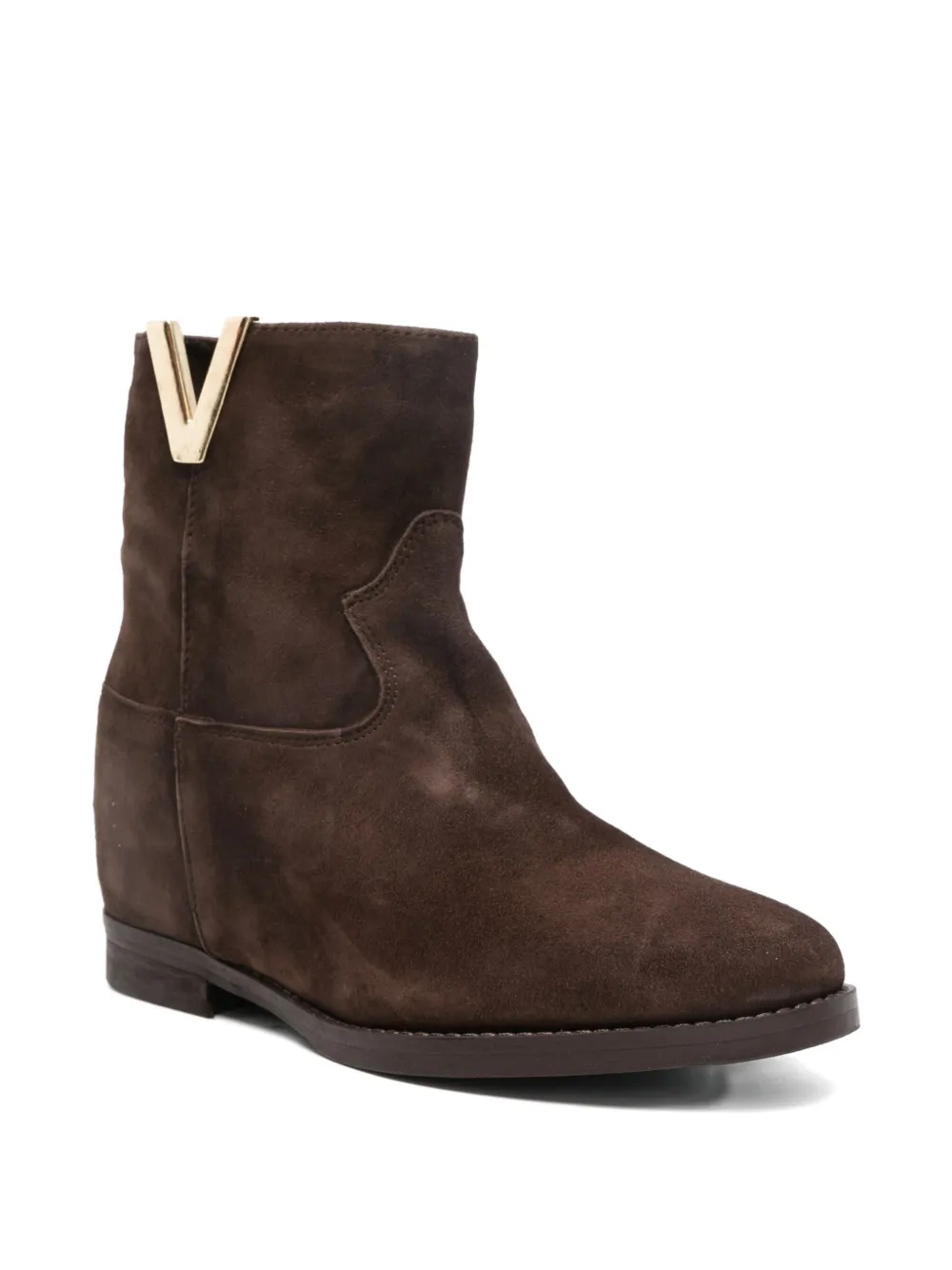 Julie Dee V-detail Suede Boots In Brown