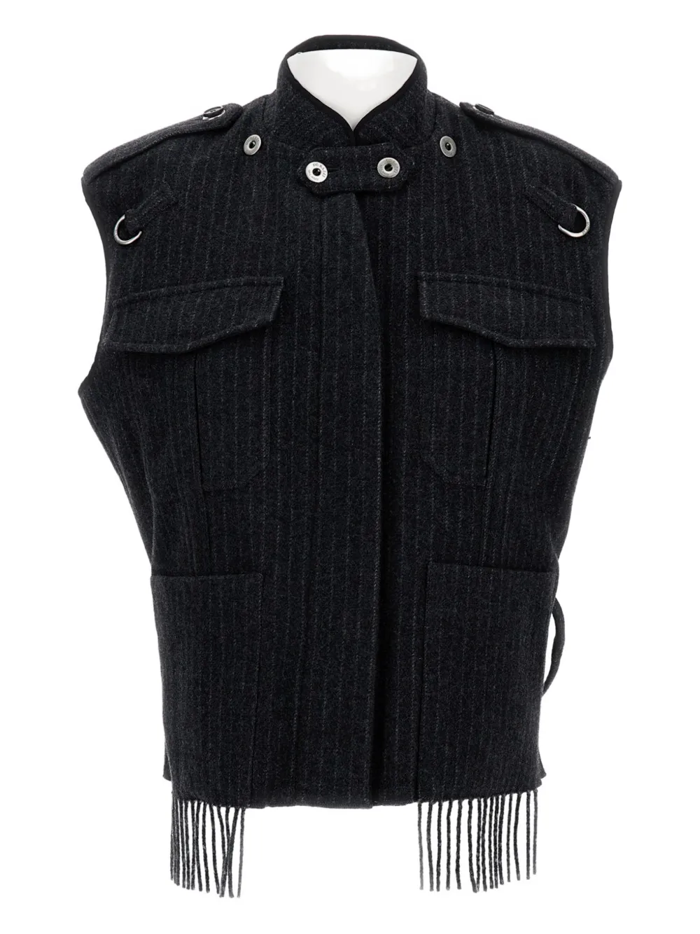 Durazzi Milano  sleeveless button-detail fringe vest | Black | Image 1
