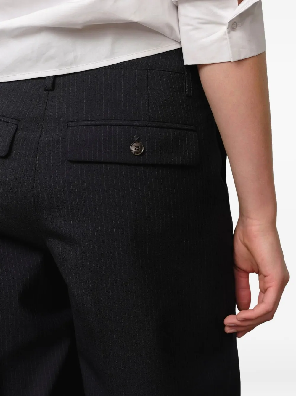 HERSKIND Broek met krijtstreep en geplooide voorkant Blauw