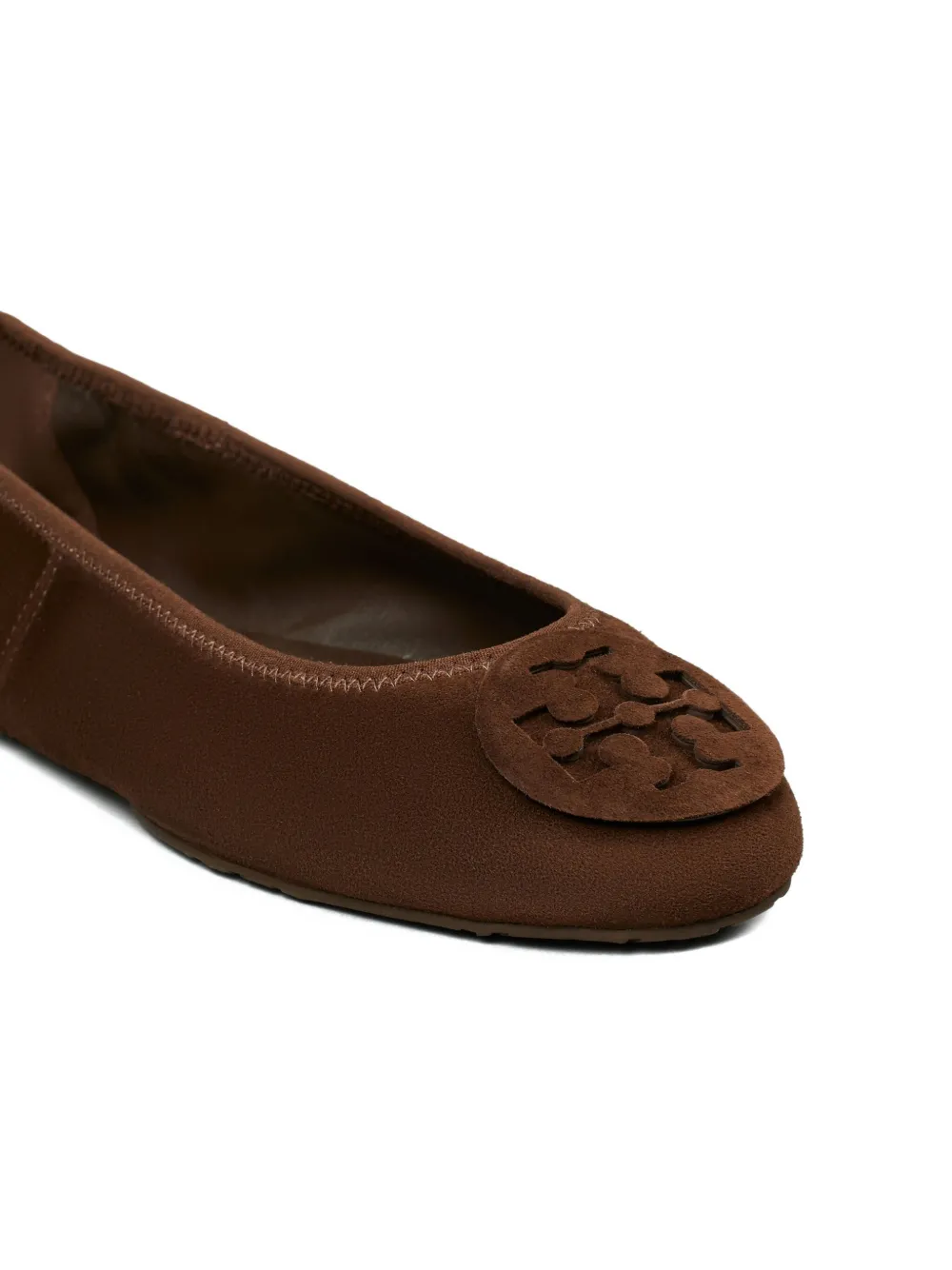 Tory Burch Logo-embellished Suede Ballet Flats In Brown