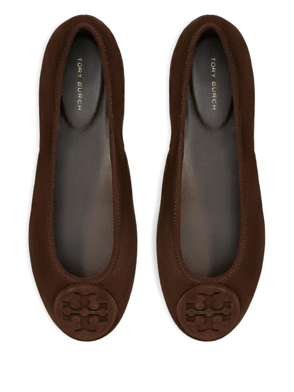 Tory Burch Logo-embellished Suede Ballet Flats In Brown