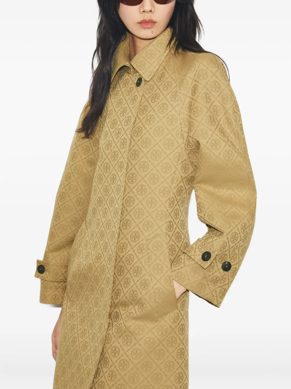 Tory Burch T-monogram Jacquard Trench Coat In Brown