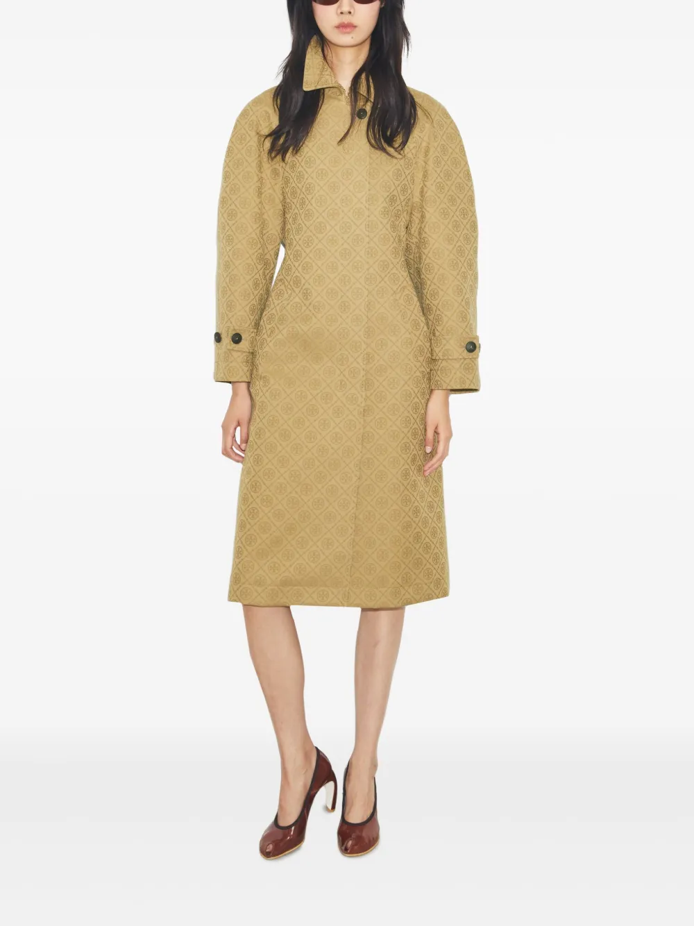 Tory Burch T-monogram Jacquard Trench Coat In Brown