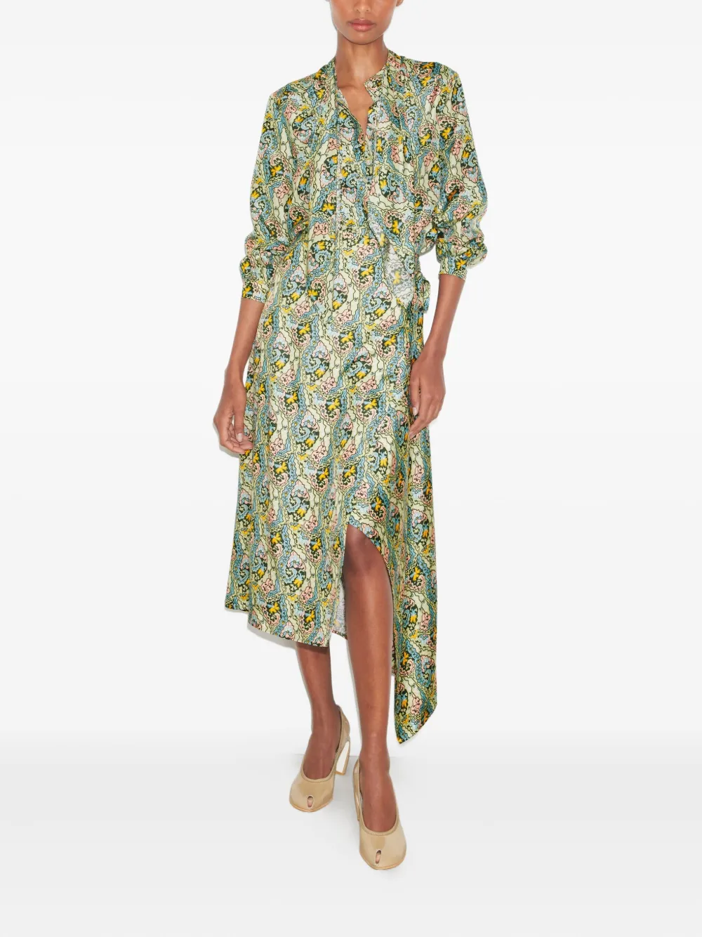 Tory Burch Paisley-print Bow Blouse In Green